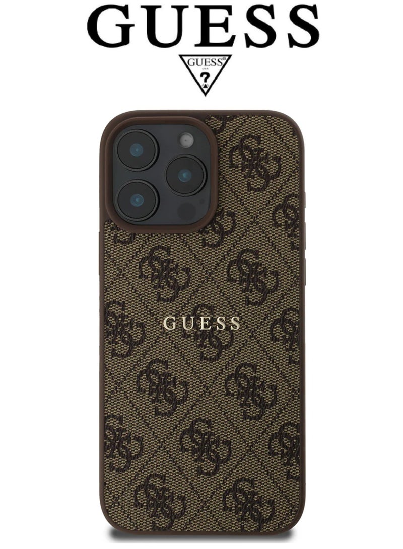 GUESS IPhone 16 Pro Max cover,supports MagSafe wireless charging, with a logo and a leather French design approved by the global brand Guess. From CG-MOBILE. In Brown - Image 3